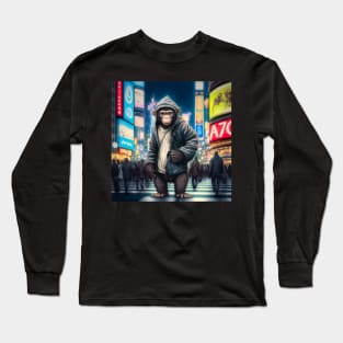 Monkey Walking in Shibuya Tokyo Long Sleeve T-Shirt